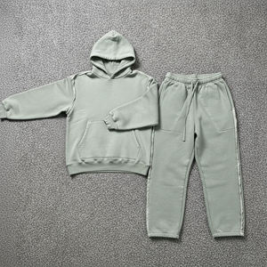 ชุดเสื้อผ้า2ชิ้นสำหรับผู้ชายชุดเสื้อมีฮู้ดและกางเกงผ้าฝ้าย100% โอเวอร์ไซส์ปักโลโก้ตามสั่ง - Product Image 5