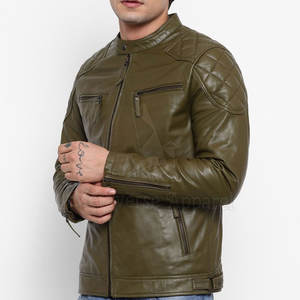 Chaqueta de cuero con cuello alto y cremallera para hombre, de la mejor calidad, estilo casual negro, estilo urbano, con teñido liso. - Product Image 4