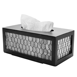 High Quality <b>Black</b> Metal Wired <b>Tissue</b> Box Stylish Landscape Square Carrying Design - Product Image 1