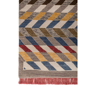 Alfombra Freedom Manchaha de Lana y Seda de Bambú con Patrón Geométrico Azul, Anudada a Mano, para Decoración de Sala de Estar - Les-8085 - Product Image 4