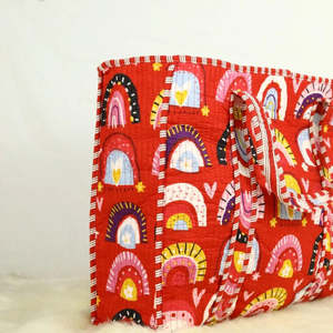 Bolsa de Mano de Algodón Roja con Diseño de Arcoíris para Mujer - Product Image 3