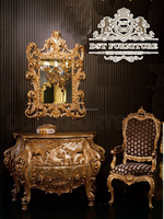Coiffeuse italienne Antique sculptée à la main avec miroir, coiffeuse de Style français sculptée et lourde, coiffeuse polie et dorée