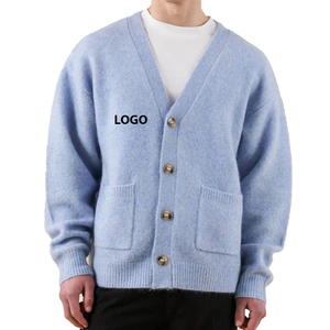 Custom OEM/ODM Logo Jacquard Knitwear Men's 100% Cotton Fleece Winter <b>Cardigan</b> O-neck Knitted <b>Sweater</b> - Product Image 4