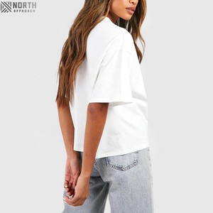 T-shirts basiques unis pour femmes T-shirts en coton pour femmes T-shirt uni imprimé personnalisé surdimensionné blanc dames hauts - Product Image 2