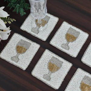 Champagne thème perlé caboteur fait à la main décoratif boisson tapis cuisine Table à manger thé café support de tasse en vrac fournisseur en gros - Product Image 2