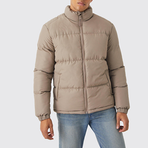 Custom Winter Warm Bubble Puff Jacket Jacquard Zip <b>Funnel</b> Neck Men Tapestry Puffer Jacket Canvas Fabric Casual Puffer Jacket Men - Product Image 1