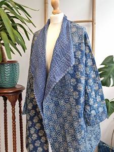 100% Natural Cotton Fabric Indigo Kantha Kimono Jacket Handmade Digital Festive Party <b>Dresses</b> Summer Spring Washable Giftings - Product Image 5