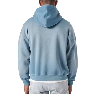 Sudadera con Capucha Personalizada en Azul Polvoriento para Hombre, Estilo Oversize con Hombros Caídos, Bolsillo Canguro, Trackstar OEM, Marca Privada - Product Image 2