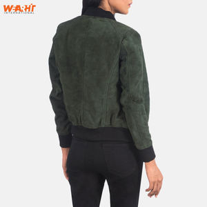 Blouson d'aviateur pour femmes en faux daim personnalisé OEM de haute qualité, col montant, vêtements d'extérieur à la mode pour l'hiver avec ourlet côtelé, teint en plaine - Product Image 6