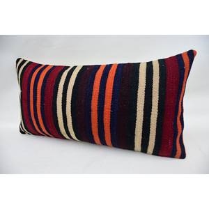 Almohada de lana a rayas Kilim Vintage Multicolor de lujo de 12x24 pulgadas acento decorativo tejido cuadrado portátil para Navidad - Product Image 3
