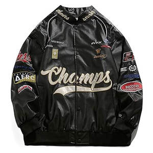 Veste en cuir PU de moto de course respirante noire de qualité supérieure pour hommes Logo de patch de broderie personnalisé de haute qualité toutes saisons - Product Image 1