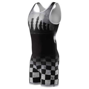 Custom Sublimated Wrestling <b>Singlet</b> Men Youth Professional Grappling Suit Breathable <b>Weightlifting</b> Bodysuit Chess Print Gear - Product Image 3
