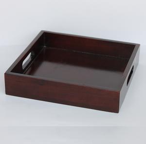 Venta al por mayor personalizable marrón oscuro hecho a mano bandeja cuadrada de madera para servir con asa con logotipo impresión fabricante diseño - Product Image 2