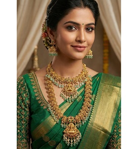 Magnifique ensemble collier et boucles d'oreilles plaqué or de qualité supérieure pour femme, idéal pour mariage, fiançailles, anniversaire, fête, en laiton - Product Image 2