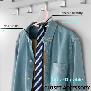 Paquete de 30 perchas de plástico rosa para ropa, blancas, duraderas, antideslizantes, para camisa de adulto, abrigo, vestido, perchas, ahorro de espacio, organizador de guardarropa - Product Image 6