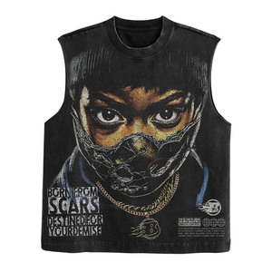 Premium 190 GSM Soft Polyester Sleeveless Jersey Black Print Custom <b>Logo</b> Fashion 100% cotton T-shirt for men loose fit printed - Product Image 5