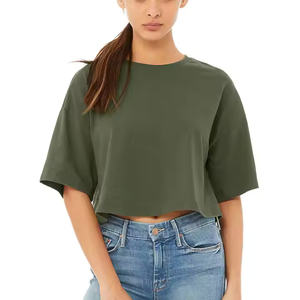 Camiseta azul marino de diseño personalizado para mujer, mezcla de algodón con cuello redondo transpirable sólido y material de poliéster, ropa nueva - Product Image 3