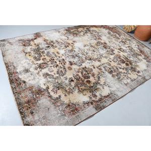 Tapis turc en laine vintage 6,2x9,1 pieds, grand tapis patchwork écologique blanc et marron marocain avec envers en latex - Product Image 2