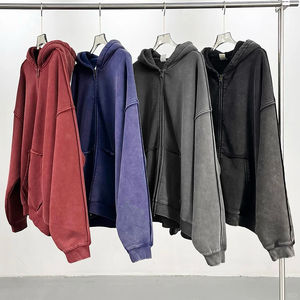 เสื้อฮู้ดผู้ชายดีไซน์เนอร์เสื้อฮู้ดโอเวอร์ไซส์โอเวอร์ไซส์ซักกรดผ้าฝ้าย480gsm มีซิปรูดแบบกำหนดเอง - Product Image 5