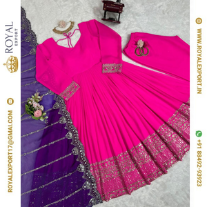 Nouveau concepteur à la mode Faux Georgette avec fil avec séquence robe de travail avec coupe travail Collection Dupatta - Product Image 3