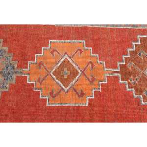 Alfombra de lana turca Vintage naranja y Beige, diseño de retales de tejido plano de 3x10,4 pies para decoración de sala de estar adolescente, respaldo de látex - Product Image 5