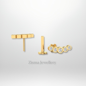 Pendientes de ajuste de bisel de 5 diamantes de lujo 14K 18K Piercing de oro sólido Joyería Real Lab Grown and Natural Diamonds IGI Certified - Product Image 1