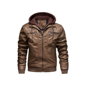 QAITA INTL Men's Winter PU Leather Reversible Waterproof Windproof <b>Hooded</b> Quilted <b>Jacket</b> Button Closure Grey Casual <b>Jacket</b> - Product Image 3