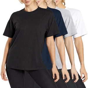 T-shirt décontracté d'été pour femme, uni, coupe ample, col rond, 60 % coton, 40 % polyester, écologique, doux, respirant, séchage rapide - Product Image 1