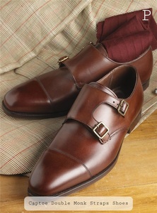 รองเท้าผู้ชายมีสไตล์สายรัดหนังพระแบบสามสายรัดสำหรับสำนักงานปลายมนดีไซน์หรูสำหรับฤดูใบไม้ร่วง - Product Image 4