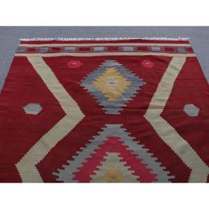 พรมคิลิมวินเทจขนาด 5.5x8.8 ฟุต ลายสัตว์สีแดง พรมตุรกีทำจากขนสัตว์ - Product Image 4