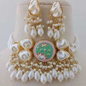 Ensemble de collier en nacre fait main Meenakari fusion moderne Design unique Laiton lourd Design personnalisé - Product Image 1