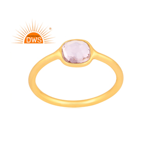 Best Quality Sterling Silver 18K <b>Gold</b> Plated Natural Pink <b>Amethyst</b> Gemstone Stackable <b>Ring</b> Demi Fine Jewelry Manufacturer - Product Image 2