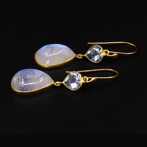 Classically Stylish 925 Sterling Silver Ladies' <b>Heart</b>-Shape Charm Set Blue Topaz White Rainbow Gemstone <b>Gold</b> Fashion <b>Earrings</b> - Product Image 3