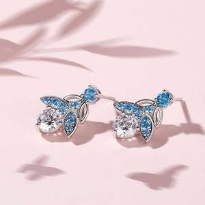 Boucles d'oreilles pendantes Jeulia Butterfly en argent sterling plaqué or rose avec zircon rond serti clos - Product Image 5
