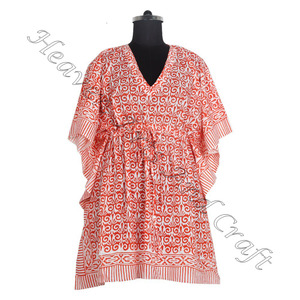 Caftán corto de playa 2025, caftán estampado a mano, caftán indio hecho a mano, caftán Abaya, caftán árabe Jalabiya, moda de Dubái - Product Image 5