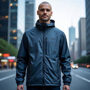 Chaquetas cortavientos negras de alta calidad para hombre, chaqueta de lluvia para senderismo al aire libre para hombre, chaqueta cortavientos con capucha y cremallera de montaña personalizada - Product Image 3