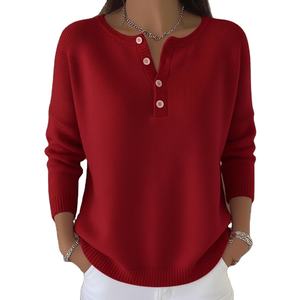 Pull-over pour homme en tissu non tissé de haute qualité, nouveau, à boutons, uni, teint en couleur unie, manches longues, polyester/coton, vêtement décontracté - Product Image 1