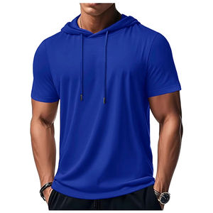 T-shirt à capuche à manches courtes et à la mode pour hommes, haut décontracté respirant et ample pour la course en plein air - Product Image 4