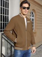 Blouson bomber homme d'hiver long et fin en toile coupe-vent avec doublure respirante, poignets élastiques et broderie frontale lisse