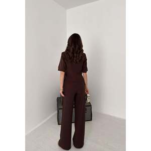 Traje de Chaqueta y Pantalones Marrón con Hebilla Sencilla - Marrón - Product Image 6