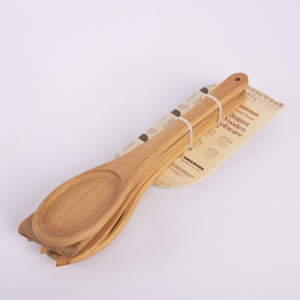 Ensemble d'ustensiles de cuisine en bois de hêtre 4 pièces - Cuillère, fourchette, spatule et pince en bois naturel - Outils de cuisson et de service antiadhésifs de qualité supérieure - Product Image 2