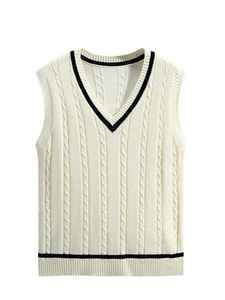 <b>Mens</b> Casual <b>Knit</b> Sweater Vest V Neck Korean Trend Solid Stripe Graduation School Uniform Cotton Custom - Product Image 4