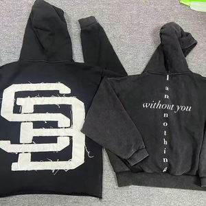 Personnalisé surdimensionné 100% coton Vintage acide soleil fondu lavage pull à capuche hommes polaire recadrée en détresse Patch thermique Applique - Product Image 5