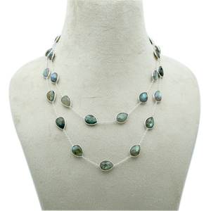 Delicado collar de labradorita de Ley 925, oro de 14 quilates, joyería de boda, artículo de regalo, collar largo de aniversario - Product Image 3