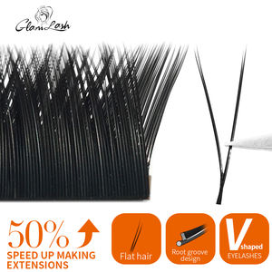 Extensiones <span class=keywords><strong>de</strong></span> pestañas planas elipse en forma <span class=keywords><strong>de</strong></span> V <span class=keywords><strong>con</strong></span> logotipo personalizado <span class=keywords><strong>de</strong></span> su marca, volumen prefabricado, tipo V individual, 2 puntas, pestañas planas - Product Image 2