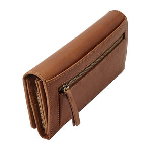 Portefeuille-pochette en cuir véritable pour femme, élégant, avec fonction RFID, longue fermeture éclair en bois, multi-compartiments, doublure en polyester - Product Image 5