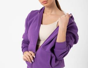 Veste à capuche zippée intégrale à col cheminée pour femme, en molleton de coton, coupe décontractée, unie, vêtements de sport d'hiver, vêtements décontractés personnalisés pour femme - Product Image 1