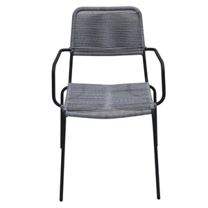 Artex Dong Thap Modern Patio Steel Chair with Black Powder Coated <b>Frame</b> Handwoven <b>Grey</b> Rope and U Shape Base - Product Image 2