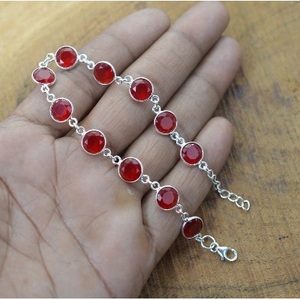 Pulsera de Cadena Clásica de Plata de Ley 925 para Mujer, Chapada en Rodio, con Rubí, Cuarzo, Topacio, Diamante, Perla y Acabado en Oro Rosa - Product Image 2