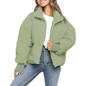Abrigo grueso ajustado para mujer, chaquetas acolchadas cálidas de lana, color sólido, logotipo personalizado - Product Image 1